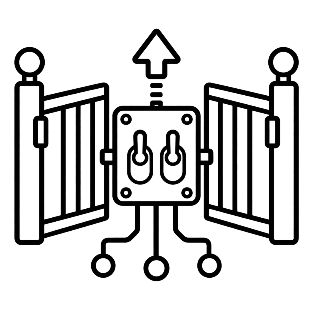 Line illustration of a gate control unit between open gates