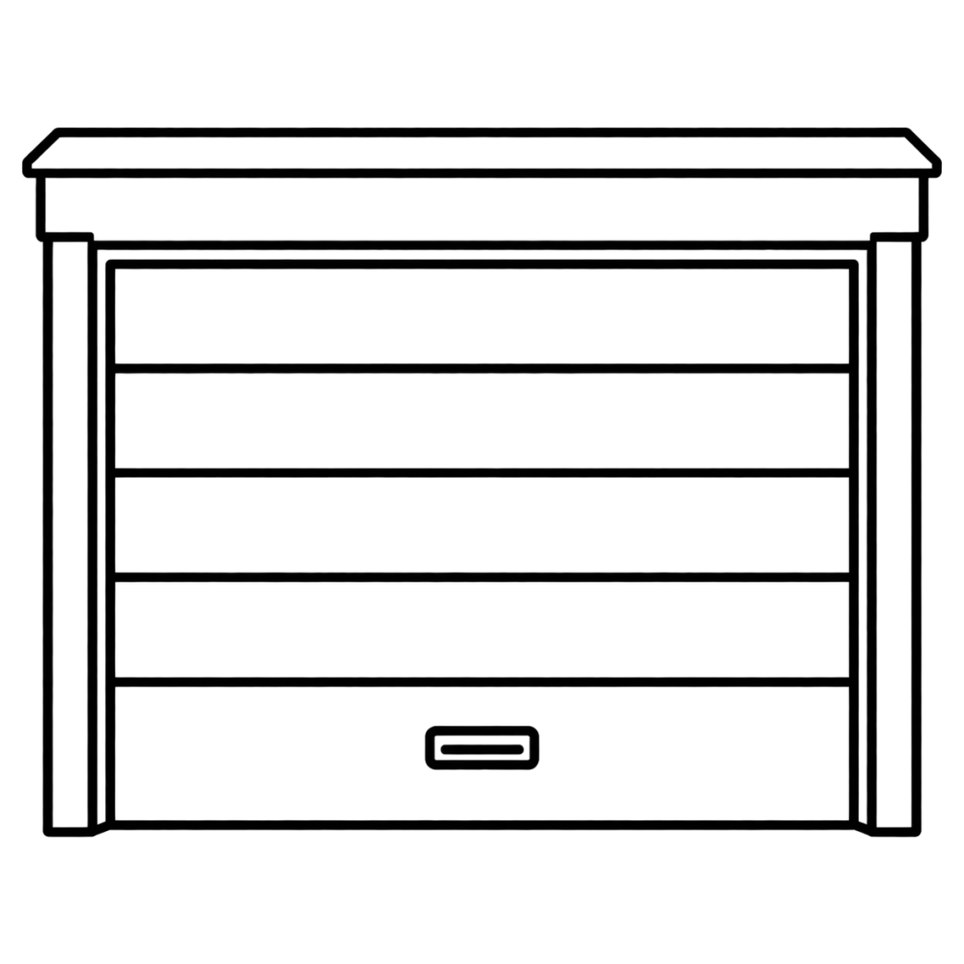Line illustration of a sectional garage door