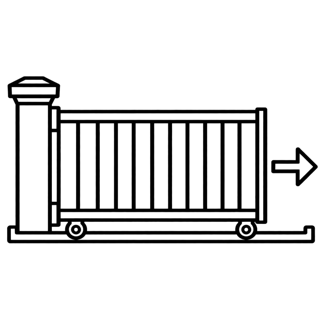 Line illustration of a sliding gate on a track