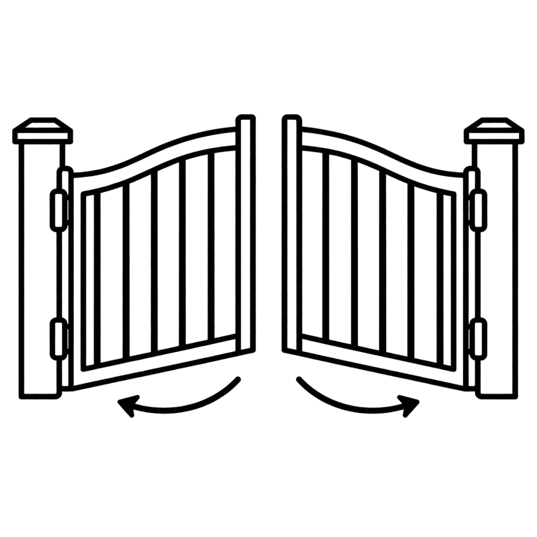 Line illustration of outward-opening double gates